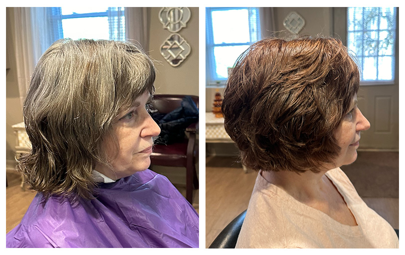 Before and after hair style and color